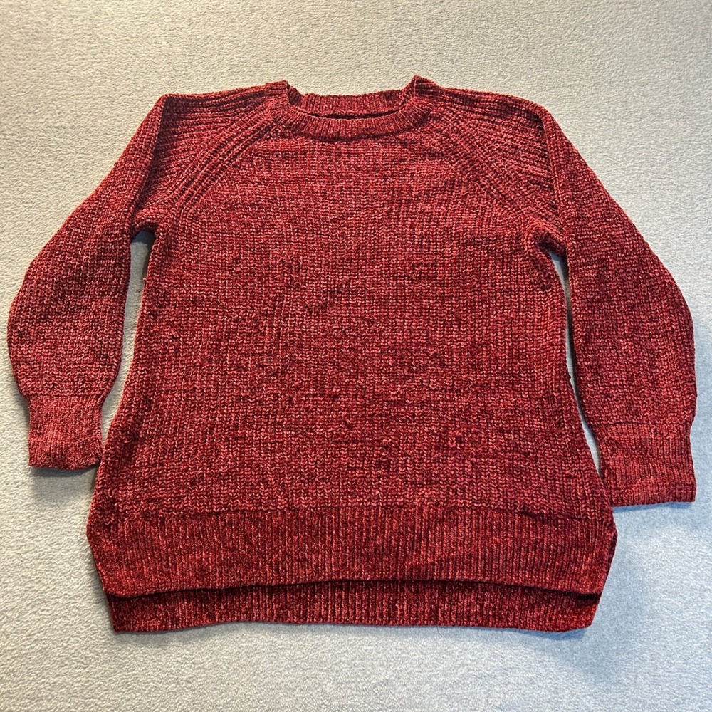 Pullover Sweater Womens Medium Red Chenille Textured Knit Crewneck Long Sleeve